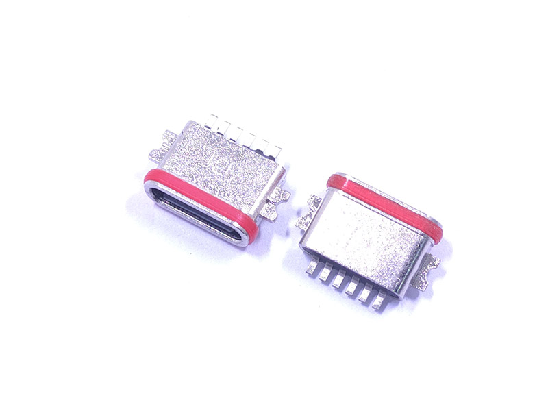 TYPE-C 6P防水母座 沉板0.8/1.2/1.6两脚SMT U型粉末冶金外壳